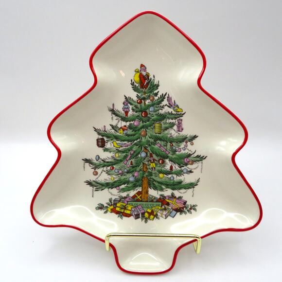 Vintage Spode Christmas Tree Red Trim Tray 7.5" Holiday Serving Dish England - Picture 1 of 12